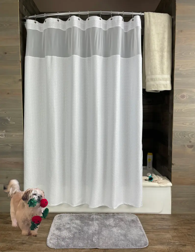 CTY Waffle eco-friendly white shower curtain room scene