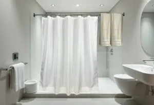 Dobbie white polyester shower curtain bath scene