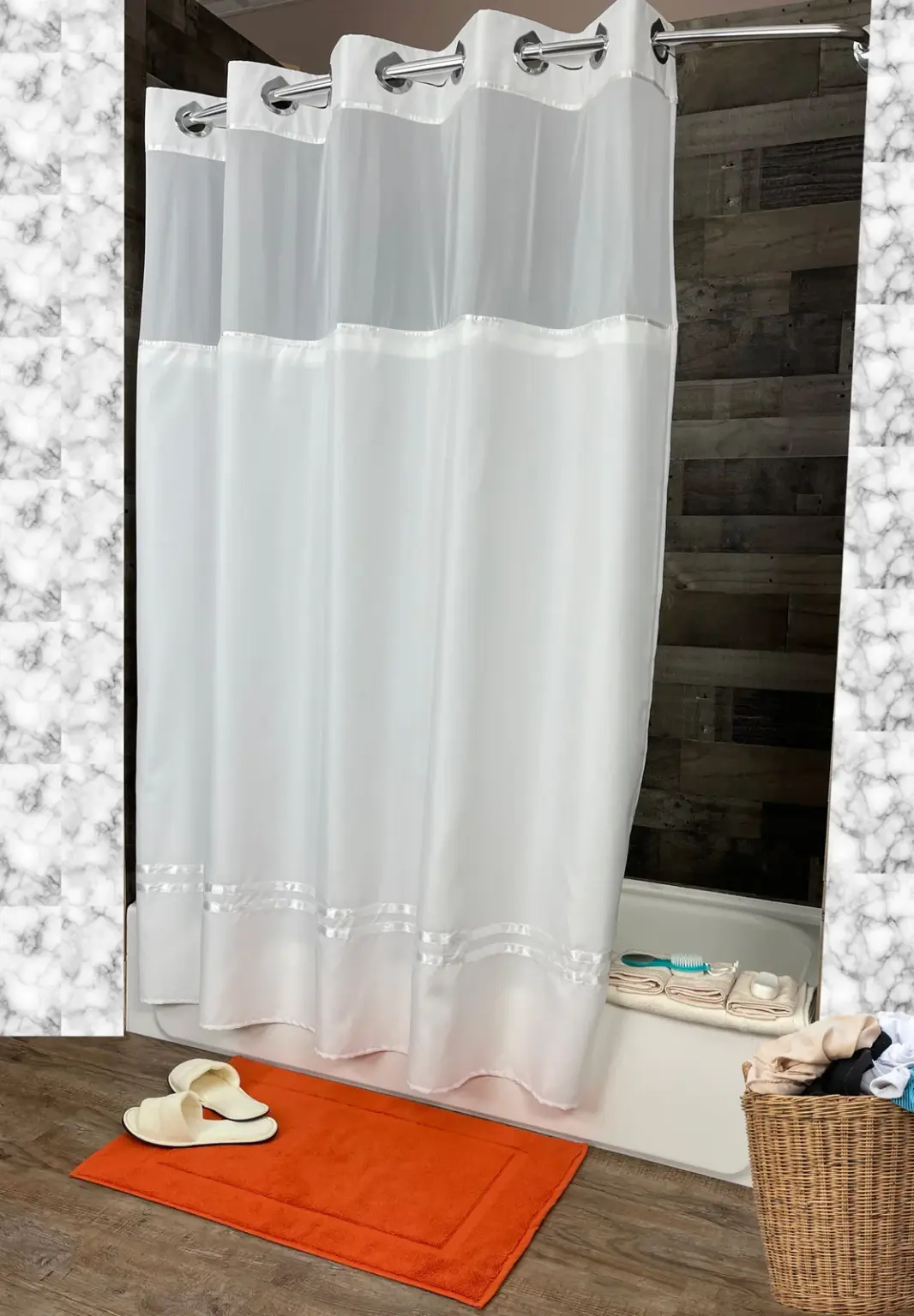 Hang2it Matt-Satin white curtain bath scene