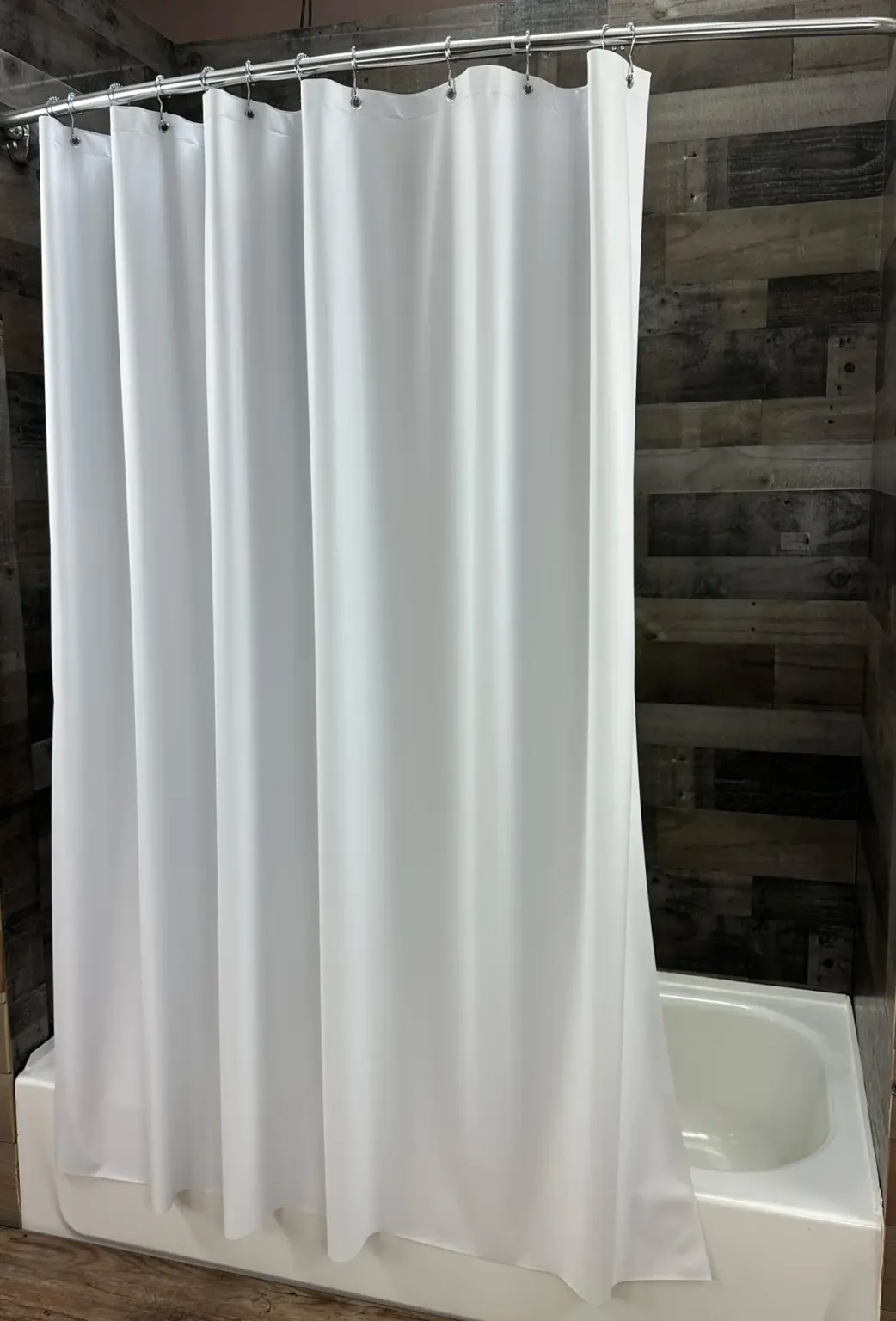 Forester white 8 gauge leather embossed vinyl shower curtain liner by Kartri