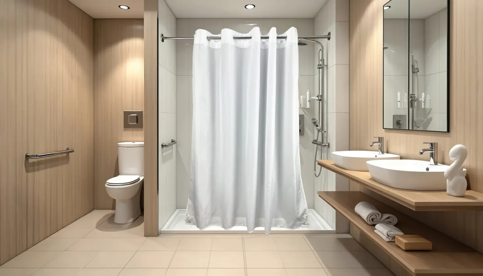 Hang2it Karlon 150 polyester white plain shower curtain bath scene