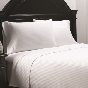 Martex Millennium T-250 Fresh White Striped Sheets King Flat-Case of 1 Dozen