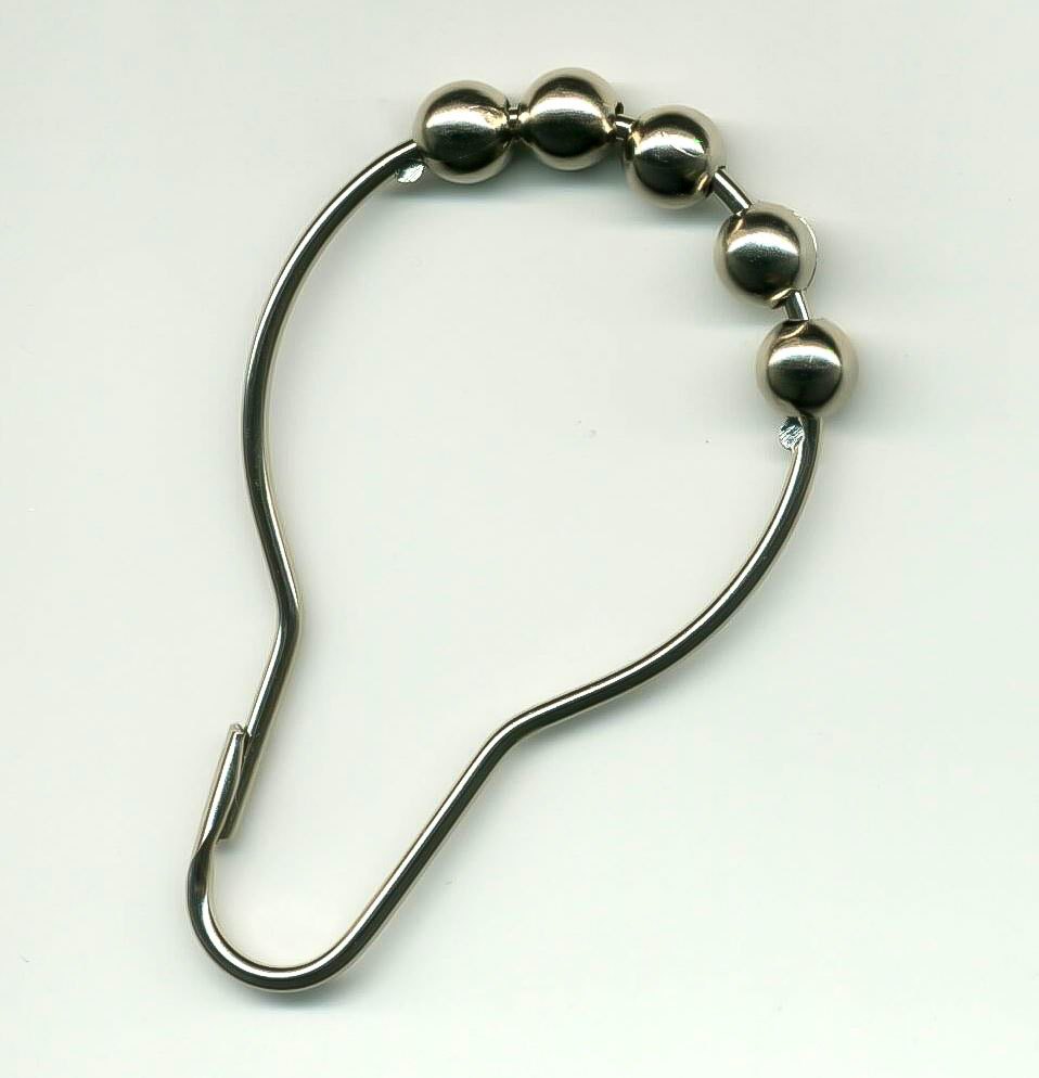 Stainless Steel Shower Curtain Hooks w/ 5 ABS Nickel Plated Rollers By Kartri (12 Dz) - image 1
